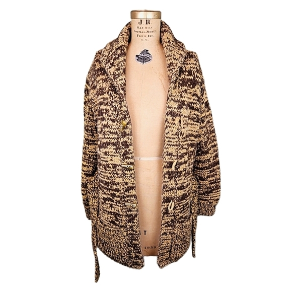 Vintage 90s-does-70s Yellow Brown Handmade Toggle Coat Autumn Shacket Phoebe - Picture 1 of 9